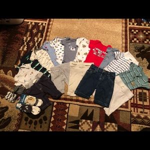 11 Baby Boy Onesies & 5 pair of Pants & 6 Hand Mittens